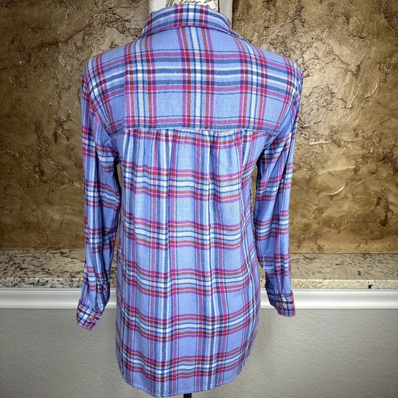 Pilcro Wool Blend‎ Flannel Shirt Women's Small Blue Plaid Western Rodeo Anthro - Picture 4 of 11